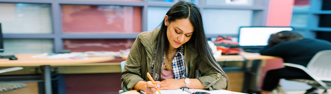 A student works in a Pima Student Center 