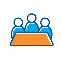 three people at a desk icon