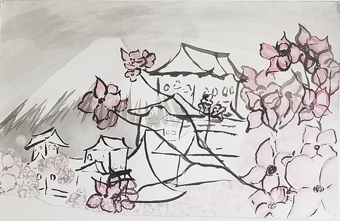 Tanya Moreno - Cloud Blossoms sumi ink and acrylic paint
