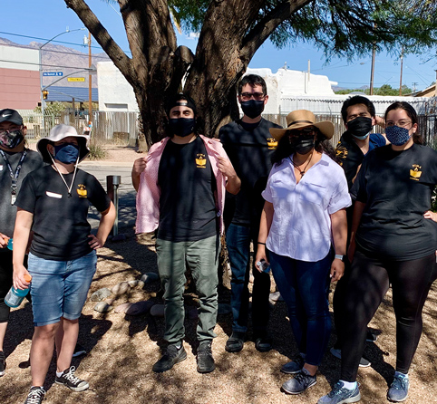 A group of students in masks at Pima campus