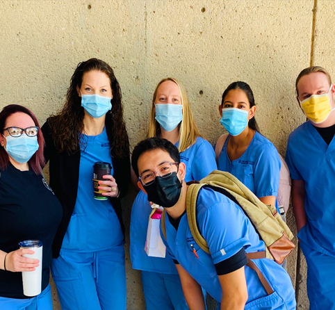 Six Nursing Students smiling while wearing masks, posed for a photo