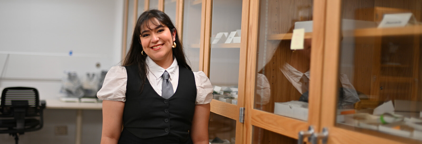 Anisah in the geology classroom