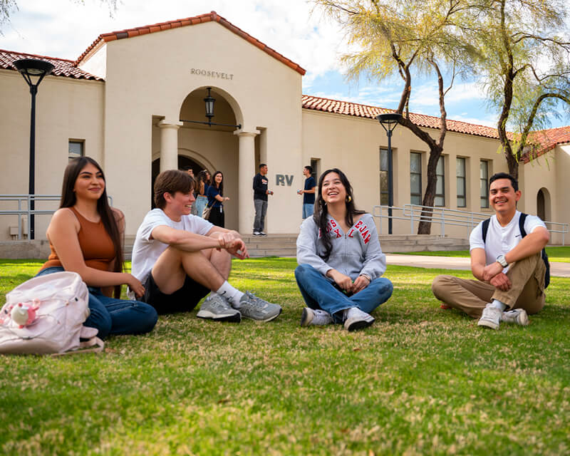 Students at the lawn at downtown campus.